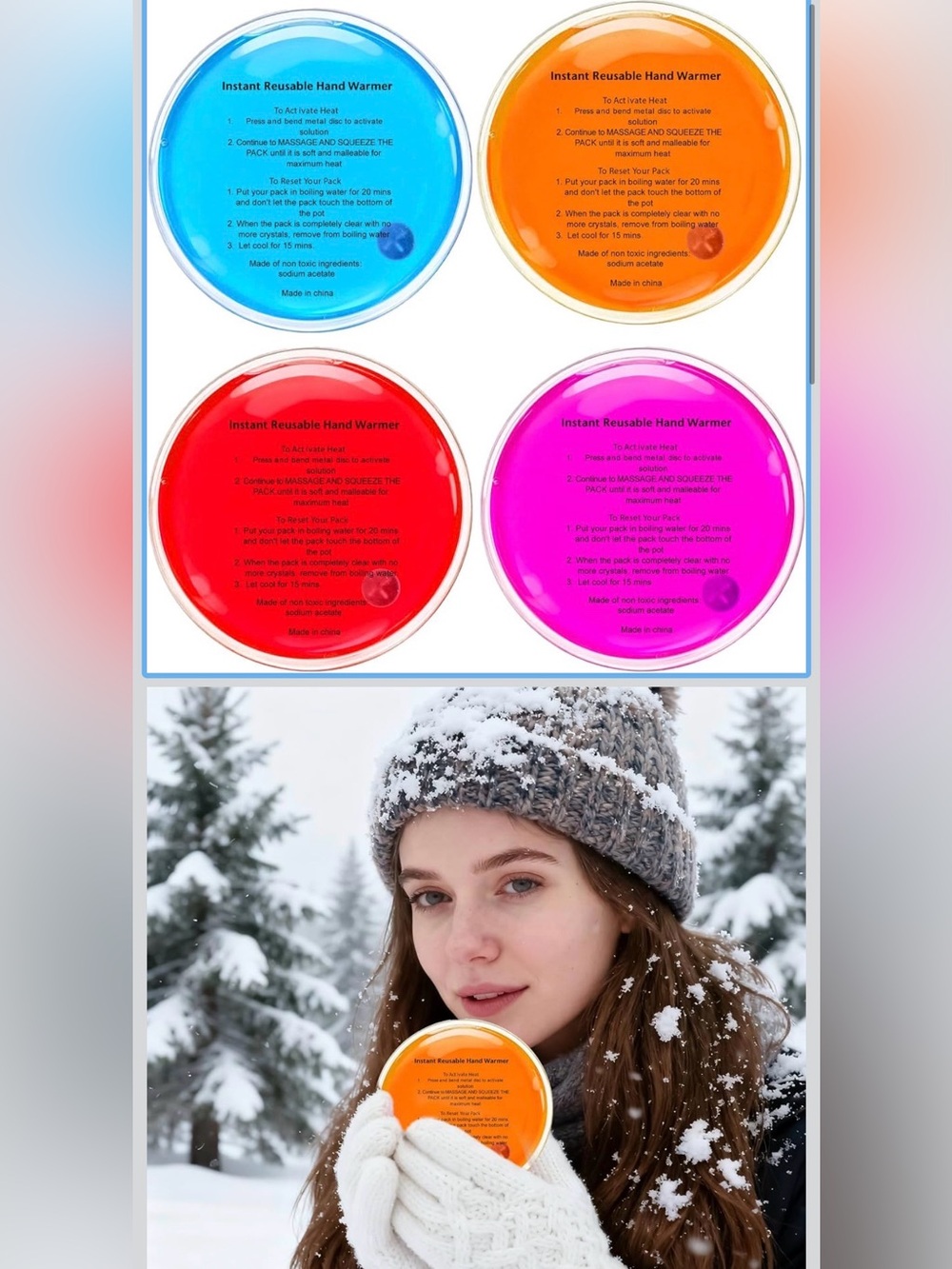Set of 4 Reusable Gel Hand Warmers